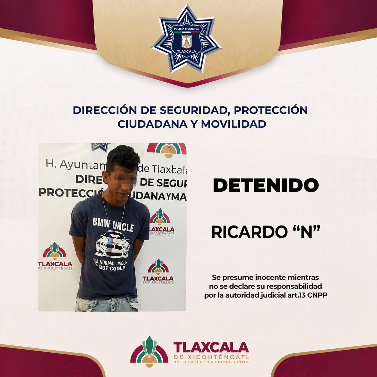 Frustra Policía Municipal de Tlaxcala presunto robo en comercio del centro y asegura objetos con apariencia de arma de fuego